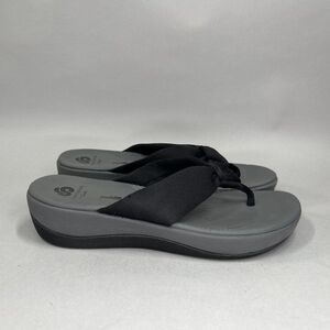 Clarks Cloudsteppers Arla‎ Glison Sandals Women's 8 Black Grey Wedge Flip Flops